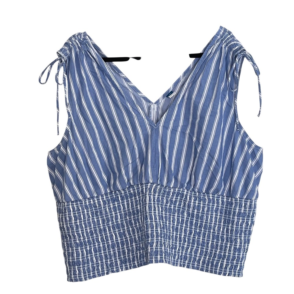 Old Navy Blue White Striped Smocked Peplum‎ Top Tie Shoulder Plus Size 3X Cotton
